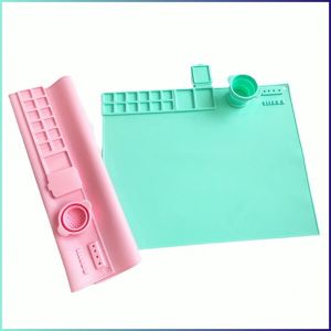 แผ่นระบายสีซิลิโคน กันลื่น อุปกรณ์เสริมศิลปะ รายละเอียด ทําความสะอาดยาก ที่ใส่ปากการูปคลื่น พับนุ่ม