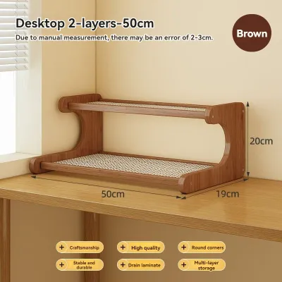 Table Storage Rack bamboo wood Double-Layer Table Shelf Bedroom Living Room Balcony Storage Rack