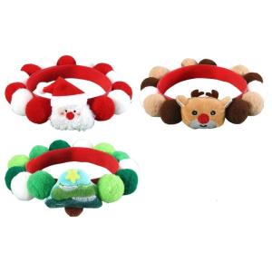 3Pieces Christmas Theme Cartoon Pet Collar with Furry Balls for Cats and Dogs Pompoms Balls Cats Collar for Festival Event