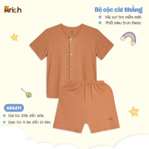 Bộ cộc tay cài thẳng Arich vải sợi tre petit sơ sinh cho bé trai bé gái ( size 0-3m - 12-18m)