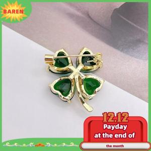 BAREN May Mắn Bốn Lá Cỏ Ba Lá Trâm Pháp Retro Ngọc Lục Bảo Corsage Quần Áo Cố Định Pin Khóa Phụ Nữ Đồ Trang Sức Cưới Phụ Kiện
