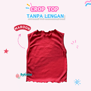 Bykiddos - (LOKAL) Baju Anak Perempuan Crop Top Tanpa Lengan / Atasan Leher Turtleneck Anak Perempuan / Gaya Korean