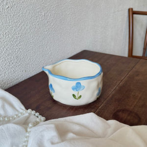 Ceramic Matcha Bowl Japanese Style Hand Painted with Spout Irregular Rim Large Capacity