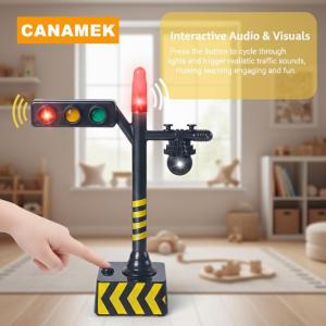 【CANAMEK】 Mini Traffic Signal Light Educational Toy Model with LED Simulation Road Sign Scene for Traffic Learning