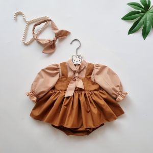 Body Váy Nâu Tây Bé Gái Sơ Sinh Đến 12kg Bodysuit Bé Gái Tay Dài Chất Thô Boi Thấm Hút Tốt