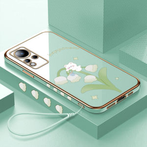 (lokal stock) Kesing hp Untuk Infinix Note 12 G88 Note11 Note 11 Note10Pro NFC Note 8 (Lanyard Gratis) Cartoon Cute Bear Lily of the Valley Square Edge Pattern Design Luxury Plating Soft Phone Case