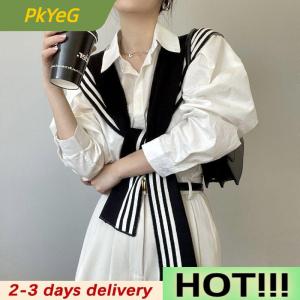 PkYeG Korean Style Fashion Knitted Shawl Shirt Shoulder Striped Collar Retro Style Scarf Female Accessories