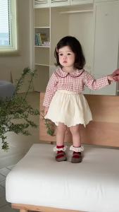 Childrens clothing spring clothes lightweight baby spring outfits girls plaid shirt sets custom-made