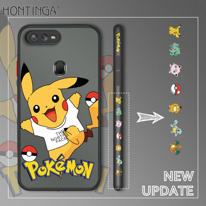 Hontinga Casing Case For OPPO A12 A7 A5S Case Side Edge Pattern Design Hard  Case Cute Cartoon Pokemon Pikachu For Boys Clear Transparent Phone Case