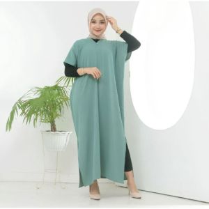 Dress Muslimah Crinkle Kaftan Long Polos Baju Nagita Yg Lagi Viral