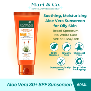 Biotique Bio Aloe Vera Sunblock 30+ SPF UVA/UVB Ultra Soothing Lotion Cream Sunblock for Combination and Oily Skin Sunscreen Cream Aloe Vera Suncream Aloe Vera Sunblock Moisturizing Organic Herbal Ayurvedic Product Aloe Vera Soothing