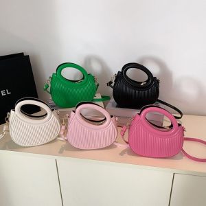 CHUAN Pleated Single Shoulder Bag Solid Color Saddle Bag Purse Handbag Women