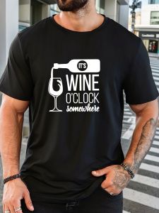 Mens ITS WINE OCLOCK Somewhere Pattern Summer Casual Crew Neck Short T-Shirt