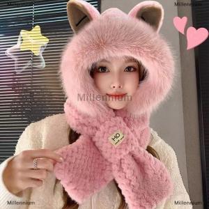 [COD] Millennium Bunny Ear Plush Hat And Scarf For Women Winter Style Cute Thick Warm Ear-Protecting Lei Feng Hat
