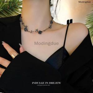 [COD] Modingdue Vintage Personalized Rose Pendant Necklace Womens Punk Metal Black Popular Design Choker Y2K Jewelry Gothic Gift