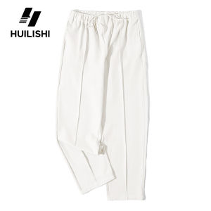 HLS&Huilishi Men Solid Khaki Wrinkle Resistant Center Crease Loose Straight Slacks High Waist Draped Light Business Casual Trousers with Side Pockets