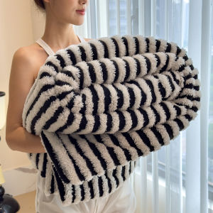 【Super low price】Imitation Rabbit Plush Striped Blanket Fluffy Soft Fleece Throw Blanket for Sofa Single Double Spring Autumn Warm Bed Blankets