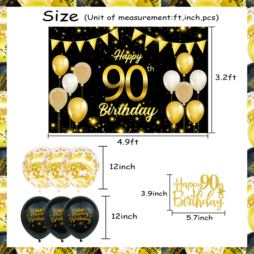 Happy Birthday Decorations for Men Women, Black and Gold Party Decorations,  Happ