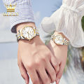 OLEVS jam tangan couple pasangan Mewah ( Jam Tangan Pria + jam tangan wanita）Original Anti Air Tampilan Kalender Ganda Hadiah Kekasih. 