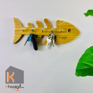 Móc treo chìa khóa gỗ tự nhiên móc treo chìa khoá dán tường hình xương cá