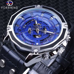 Forsining Automatic Watch Fashion Black Belt Mens Mechanical Movement Skeleton Mechanical Watch Top Brand Luxury. Mens Gifts