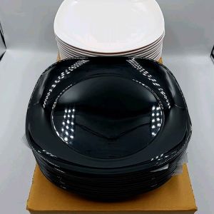 9-10 นิ้ว จานสี่เหลี่ยมมูมมน จานเมลามีนแท้ จานอาหารตามสั่ง มี2สี ขาว ดำ