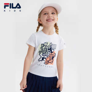 (105-130cm) FILA KIDS WHITE LINE Girls Short Sleeve T-shirt in White