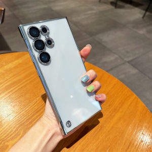 Bezel-less Plated Phone Case For Samsung Galaxy S25Ultra S24Ultra S23Ultra Clear Design Simple S25+/S25 with lens film design