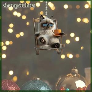 zhangxiuhua Creative Acrylic Flat 2D Cool Skateboarding Cat Pendant Auto Interior Car Pendant Interior Rearview Mirrors Ornament Car Decora