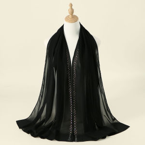 Jifang Stamping Gold Floral Rhinestones Decor Black Bubble Chiffon Long Pashmina Shawl Head Wraps Scarf Muslim Hijabs YW112