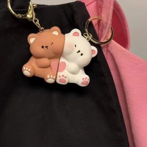 2pcs nhỏ hoạt hình dễ thương gấu tình yêu đôi lứa móc khóa từ móc khóa túi người bạn món quà búp bê món quà nhỏ