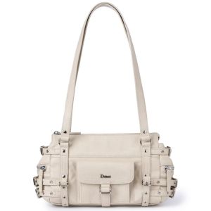 Niche designer studded belt motorcycle bag large-capacity multi-pocket leather shoulder bag