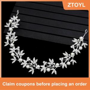 【ZTOYL】 เงินโค้งเพิร์ลคริสตัลเจ้าสาวผมเถาแต่งงานแถบคาดศีรษะผมอุปกรณ์เสริม