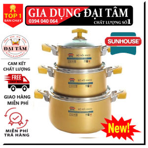 [HÀNG CHÍNH HÃNG] Bộ nồi hợp kim nhôm cao cấpBộ 3 nồi Anod Sunhouse SH6634 Anod cao cấpBộ Chảo Sunhouse cao cấp  vung kính cường lực siêu bền (Bảo hành 12 tháng) Gala Store