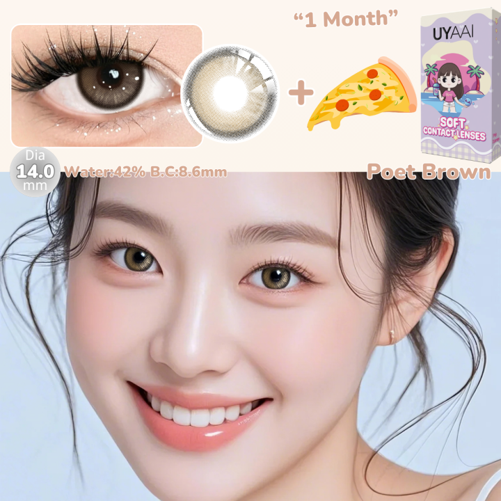 Power [0.00-6.00] UYAAI 1 Pair Colored Contact 14.0MM Poet Series Brown Soft Cosmetic Color Lens Eye Fashion Monthly Replacement