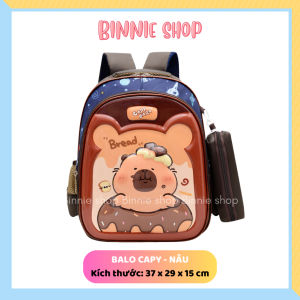 Balo tiểu học Capybara Labubu hoạ tiết 3D tặng kèm túi đựng bút Cặp đi học cấp 1 cho bé trai bé gái BINNIE SHOP PK2050