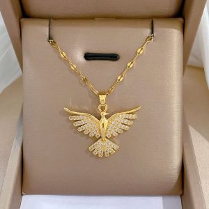 316L Stainless Steel Crystal Necklace For Women Fashion Girls 18K Gold Plated Phoenix Animal Zircon Pendant Clavicle Chain Vintage Jewelry Female Gift