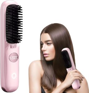 Go Brush Multifunctional Hair Straightener Brush with 3 Temperature Settings and LCD Display Portable Straightening Brush for Smooth Hair Fast Heating Hair Styling Tool for Daily Use