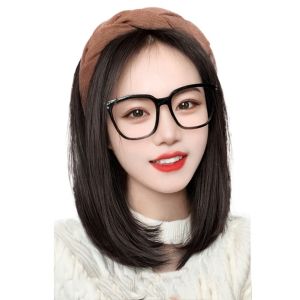 FUNG Hair Hoop Synthetic Headband Wigs Hairpieces Korean Style Short Straight Bob Hair Hair Accessories Clip in Half Headband Wig Women