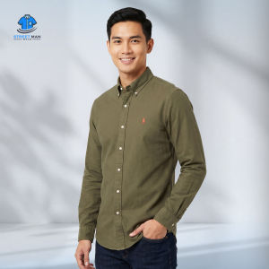 Men’s 100% Cotton Long Sleeve Shirt Slim Fit Casual Formal Button Down Shirt with Embroidered Chest Logo Office Smart Casual Wear S-4XL