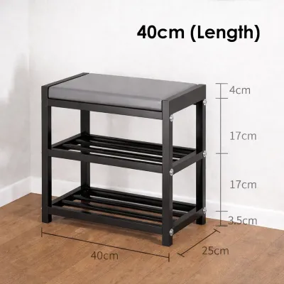 🇸🇬 Shoe Bench with Seat Bench Seat Chest Shoe Rack with 2 Grid Shelves for Entrance Area Hallway Living Room Metal Frame Maximum Load 150 kg 40/75x41cmx25cm (L x W x H) Black