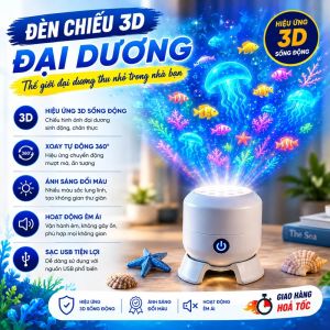 Đèn Chiếu 3D LED Độ Nét Cao Tạo Hiệu Ứng Động Bông Tuyết & Đại Dương Huyền Ảo Xoay Tự Động 360 Độ