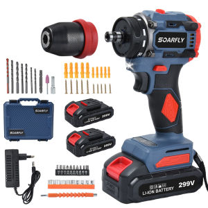 SOARFLY สว่านไร้สาย 299V 3 ระบบ สว่านไร้สายแท้ ไขควงกระแทก สว่านไฟฟ้าไร้สาย มอเตอร์ Brushless สว่าน ไฟฟ้า พร้อม ดอกสว่าน เจาะ และ แบตสว่าน สว่านเปลี่ยนหัวได้ สว่านมาซารุ