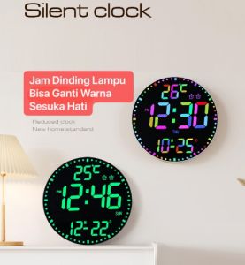 SOHA Jam Dinding Digital LED Besar 11 Inch Alarm Free Remote Warna Lampu Bisa Diatur