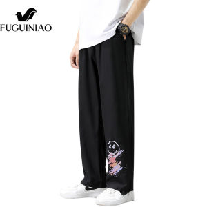 FUGUINIAO Mens Pants Ice Silk Loose Casual Sports Mens Black Trousers Free Shipping