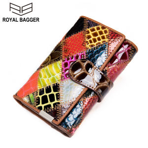 Royal Bagger Long Wallet For Women Genuine Cow Leather New Fashion Girls Purse Large Capacity Vintage Clutch Bag