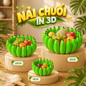 Nải Chuối Xanh In 3D Khay Đựng Trái Cây Trang Trí Bàn Thờ Ông Địa Thần Tài có 3 Size 15cm 20cm 25cm