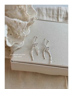 FEARLESS Ballet Style Ribbon Bow Earrings Light Luxury High Grade Earrings for Women Korean Sweet Earrings