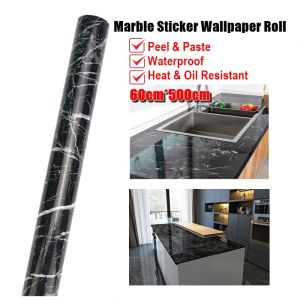 5M PET Marble Design Self-Adhesive Wall Sticker Roll – Waterproof & Oil-Proof Kitchen Cabinet Wallpaper (Aluminum Foil)