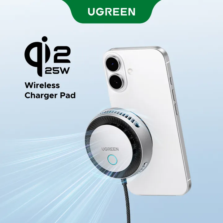 UGREEN Qi2 25W Magnetic Wireless Charger Pad with Cooling Fan for iPhone 17 Pro Max iPhone 18 Pro Max